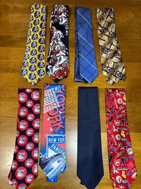 Men's Multi-Blue & Red Patterned Tie Set - Assorted Sports Motifs